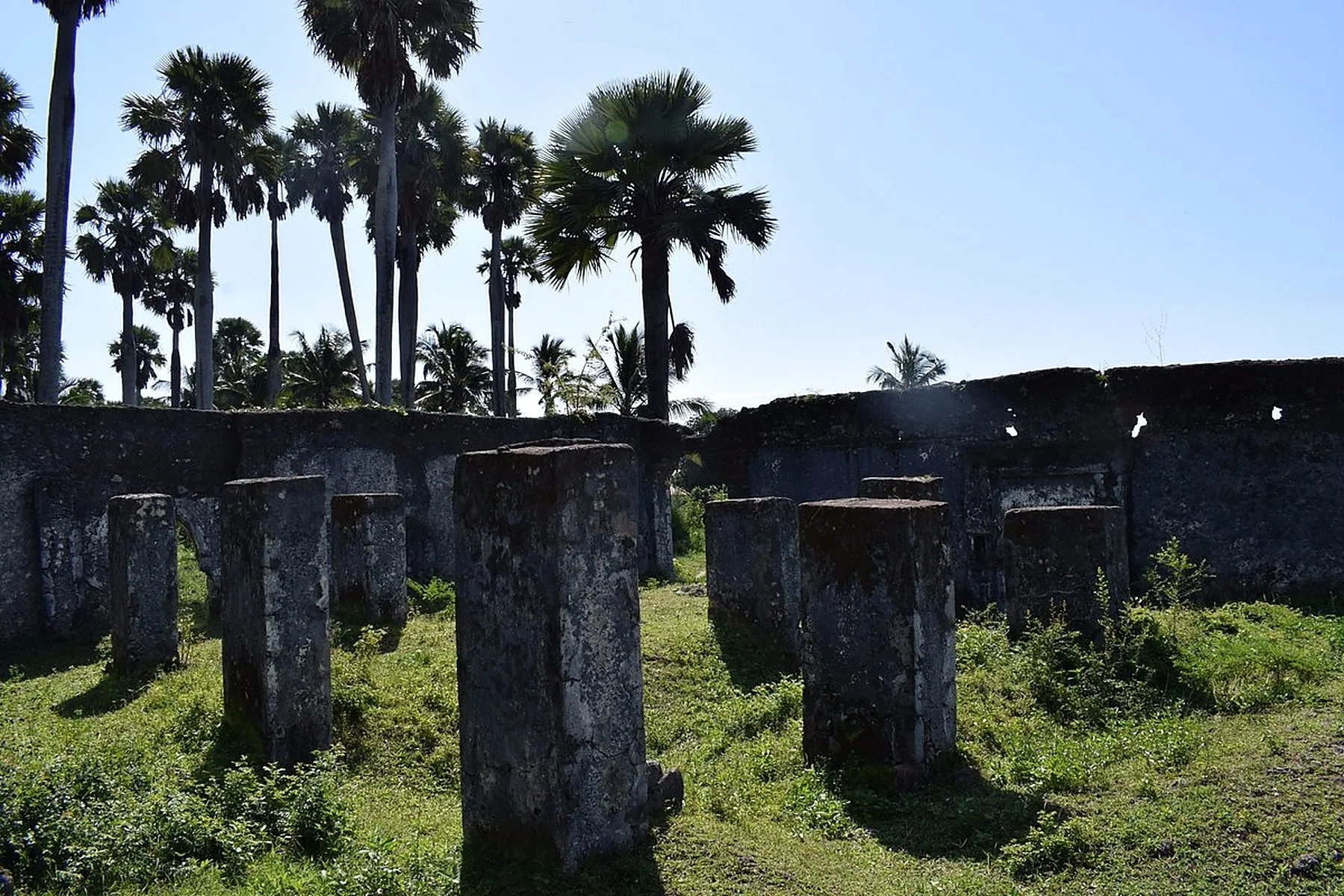 Stone columns at Ras Mkumbuu ruins