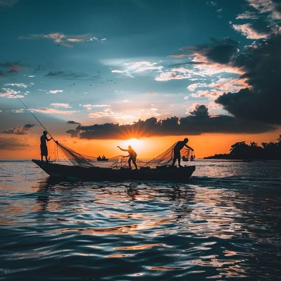 A sunset fishing scene in Zanzibar