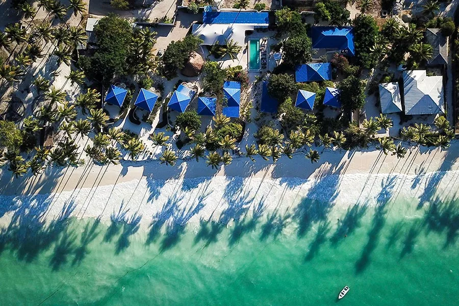 Aerial view of Zawadi villas by the beach