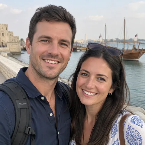 James and Priya, a travelling couple from the United Kingdom
