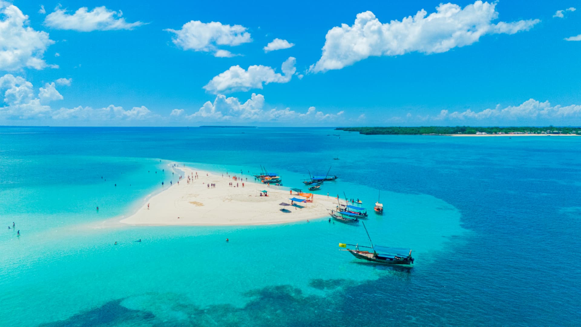 Aerial view of Nakupenda sandbank near Stone Town, Zanzibar