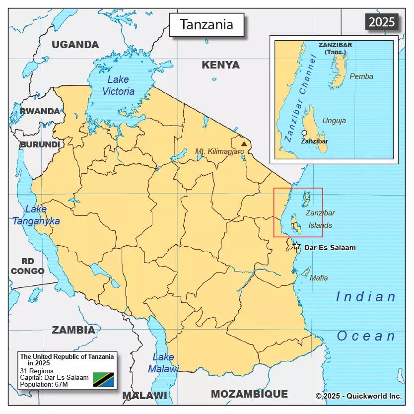 Map showing Tanzania and its neighbouring countries