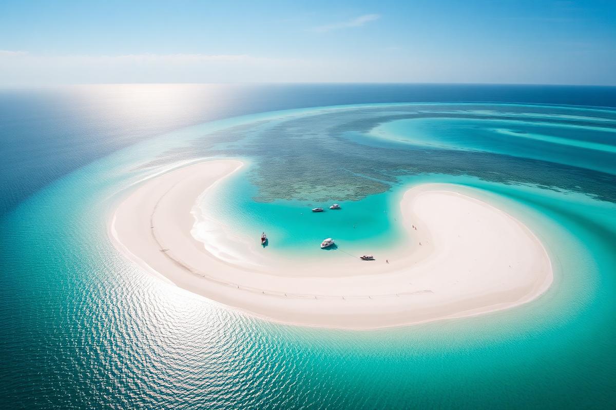 White sandbank surrounded by turquoise water near Stone Town